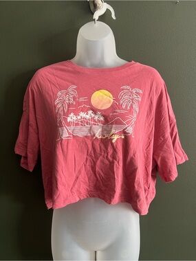 Hurley Coral Pink Palm Sunset Crop Tee